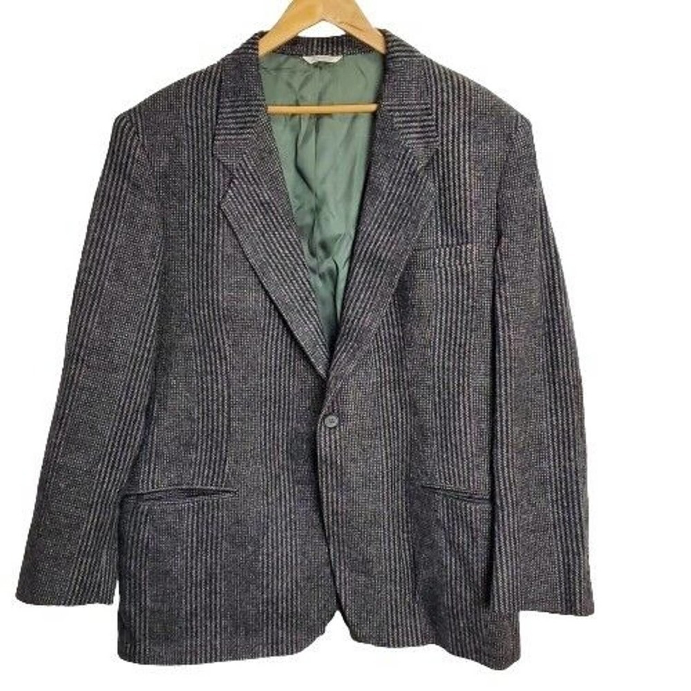 Vintage 90's Dark Academia Gray Sports Jacket Double Button Blazer Size 44R